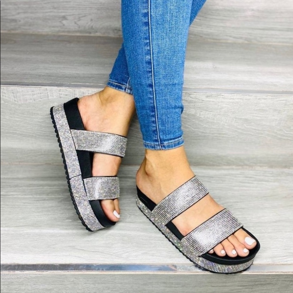 Black rhinestone slides
